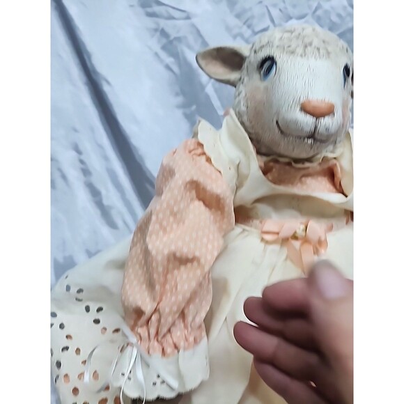 Vtg Shelve Sitter Lamb Doll 21” Stuffed Body Ceramic Head And  Feet - Picture 6 of 10